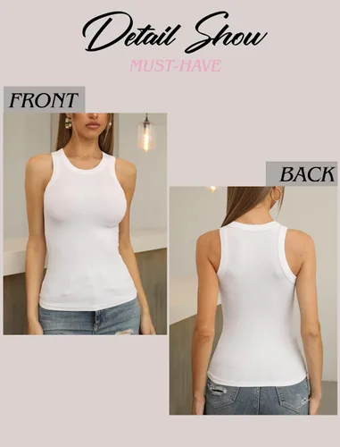 Vista 2 de VICHYIE - Camiseta sin mangas de verano para mujer, básica, ajustada, de punto acanalado, blusa con espalda cruzada