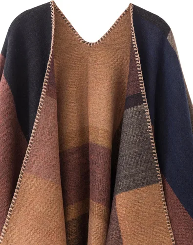 Vista 5 de Urban CoCo Poncho de colores para mujer, chal con frente abierto, color en bloques