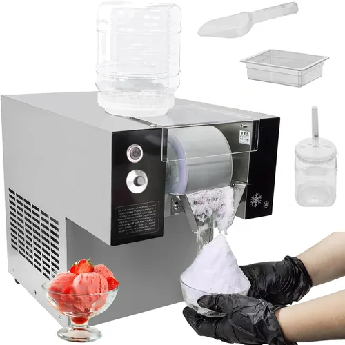 Commercial Snow Ice Maker Shaver Machine Snowflake Ice Machine Continuous Ice Machine, Stainless Steel Ice Crusher Electric Snow Cone Maker (70kg/h)