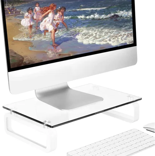 Hemudu Soporte para Monitor de Computadora Transparente con Altura Ajustable, Soporte de Escritorio Multi Medios para Pantalla Plana LCD LED TV,