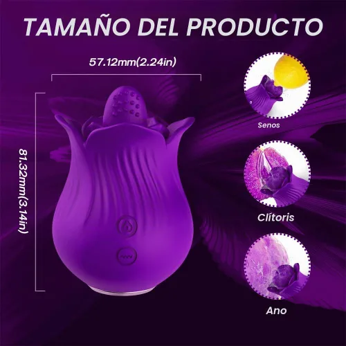 Vista 4 de Juguete sexual de rosas, varita vibradora de clítoris lamiendo la lengua, vibradores de punto G para mujeres, mini vibrador para clítoris