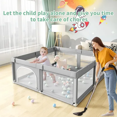 Vista 10 de Corralito para bebés, corralitos de juego para bebés y niños pequeños, mini área de juego con valla para bebés, patio seguro anticaídas con puertas
