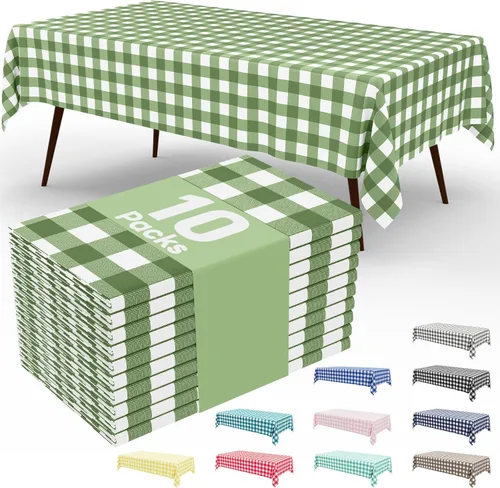 Vista 52 de misaya Paquete de 4 manteles desechables de búfalo, mantel de plástico impermeable de 54 x 72 pulgadas, manteles rectangulares a cuadros caqui