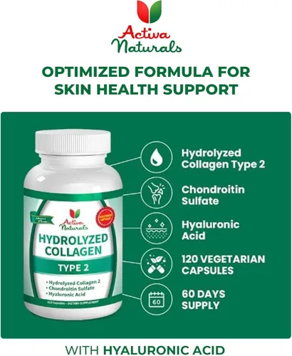 Vista 5 de Activa Naturals Suplemento hidrolizado de colágeno tipo 2 con condroitina e hialurónico - 120 Veg. Caps