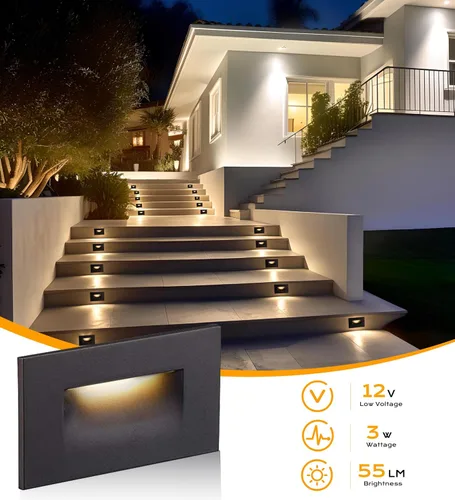 Vista 7 de Cloudy Bay 3 colores 12 V luz LED de baja tensión, 3000 K/4000 K/5000 K, luz de escalera, bronce aceitado, paquete de 3