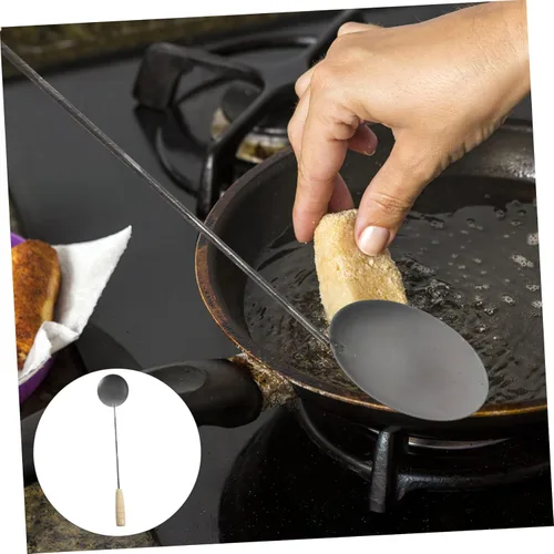 Vista 9 de Cuchara para freír aperitivos cuchara de metal antiadherente cuchara de aceite de cocina mango largo para freír alimentos