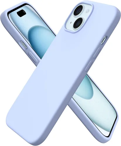 Vista 24 de ORNARTO Funda compatible con iPhone 15 6.1, silicona líquida delgada de 3 capas cubierta completa de goma de gel suave, funda protectora Amatista