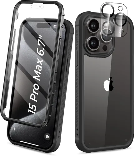 Vista 28 de Funda para iPhone 15 de cuerpo completo, protector de pantalla integrado, con protector de lente de cámara, [antiamarilleamiento], funda protectora