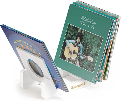 Vista 8 de SpaceAid Estante de almacenamiento de discos de vinilo de bambú, con capacidad para hasta 50 álbumes, LPs de 7 o 12 pulgadas, soporte de vinilo