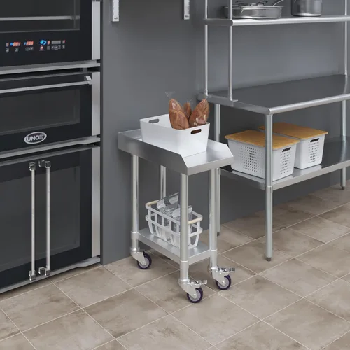Vista 8 de AmGood Soporte para equipo de acero inoxidable con estante inferior + ruedas, resistente, grado comercial, certificado NSF