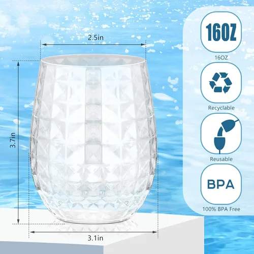 Vista 2 de Ctosree Copas de vino de plástico de 12 onzas, copas de cóctel de plástico hawaianas Tiki Piña, copas transparentes sin tallo, reutilizables