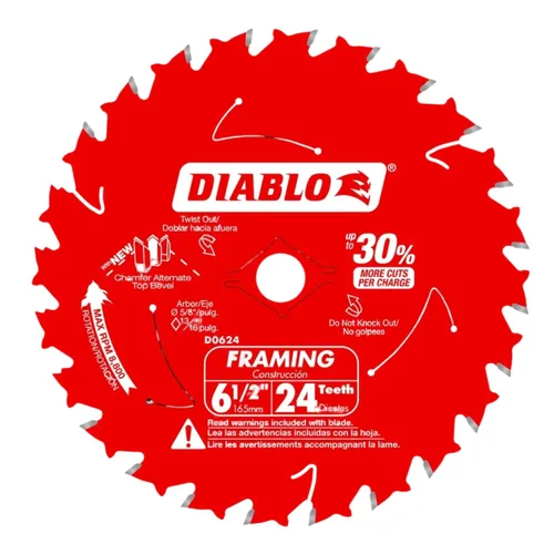 Vista 12 de Diablo Hoja de sierra de marco rápido para madera, carburo de alta densidad, 5-1/2 pulgadas de diámetro, 18 dientes ATB, eje de 0.787 in, corte