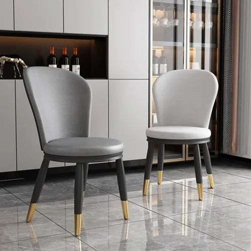 Vista 2 de LEIYTFE Silla moderna de respaldo alto, silla de comedor de piel sintética, taburete para el hogar, silla moderna tapizada con patas de metal, Gris