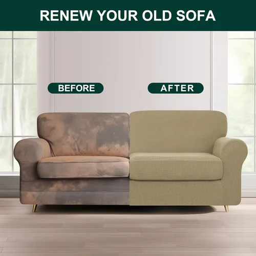 Vista 338 de CHUN YI Fundas para sofá de 7 piezas, lavables, fundas elásticas para sofá de 3 cojines con respaldo y fundas de cojín separados, protector