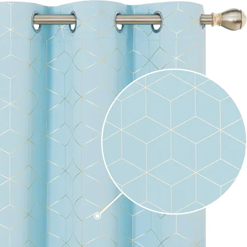 Vista 24 de Deconovo Cortinas opacas, aislamiento térmico y reducción de ruido, estampado de lámina de diamante – ojales en la parte superior, 2 paneles, Negro