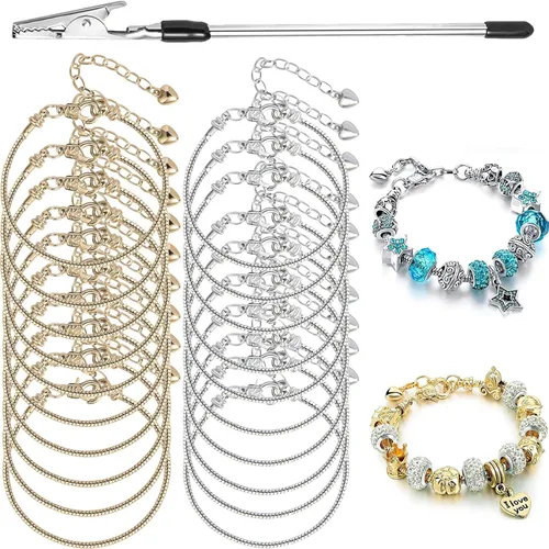 Vista 12 de 10 pulseras de cadena de serpiente con pulsera de 0.118 in ajustable con dije de serpiente con cierre de langosta y corazón, cadena extensora