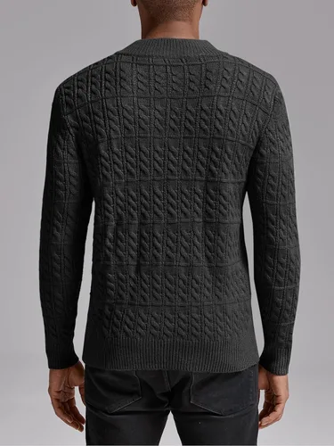 Vista 3 de Gafeng Suéter con cremallera de un cuarto para hombre, de punto trenzado, ajustado, informal, cuello falso, suéter de manga larga para hombre