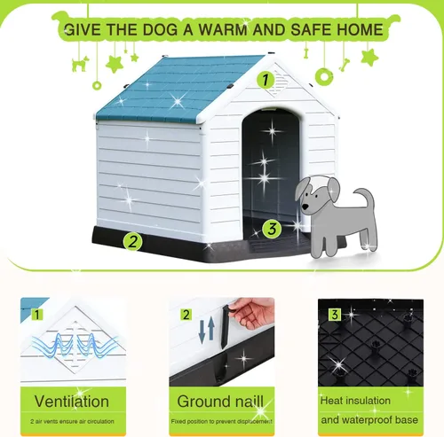 Vista 3 de Casa para perros, perreras para perros al aire libre, refugio impermeable para mascotas, perrera de plástico duradero para perros pequeños, medianos