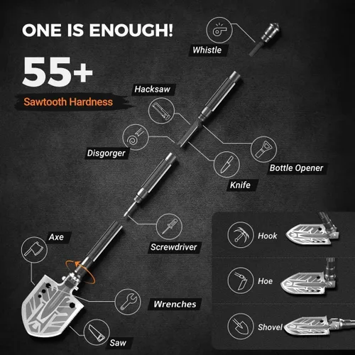Vista 3 de Sahara Sailor Unbreakable Tactical Shovel-180 Degree Folding Shovel-Camping Shovels - 23 in 1 Survival Gear and Equipment Multifunctional Camping