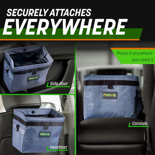 Vista 4 de Drive Auto Cubo de Basura para Coche - A Prueba de Fugas, Contenedor de Basura Colgante con 20 Bolsas de Basura y Correa Ajustable Negra