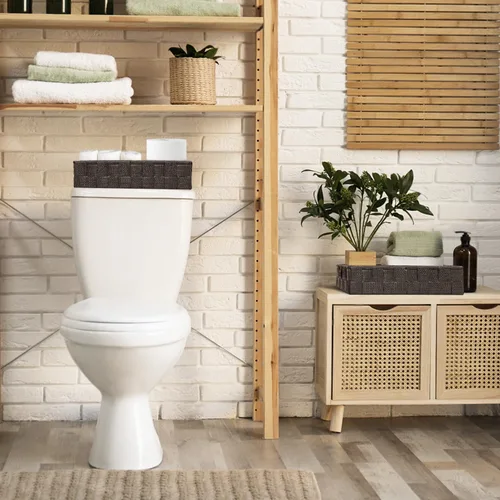 Vista 4 de Cesta de mimbre tejida a mano cesta de mimbre de plástico con divisor para organizar el almacenamiento de papel higiénico, cestas pequeñas