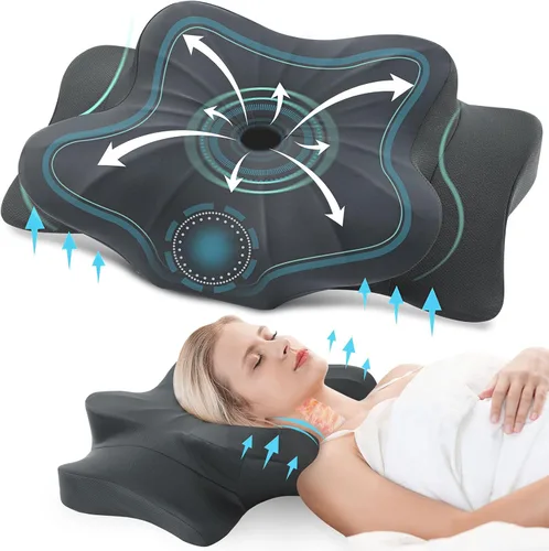 Vista 13 de DONAMA - Almohada cervical para cuello y hombro, almohada de espuma viscoelástica con contorno, almohada ergonómica de apoyo para el cuello
