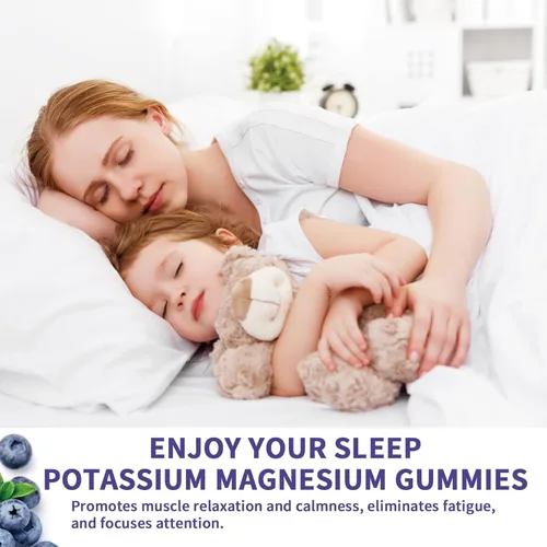 Vista 5 de Paquete de 2 gomitas de potasio y magnesio, gomitas de potasio sin azúcar con glicinato de magnesio, 500 mg de suplementos masticables de potasio