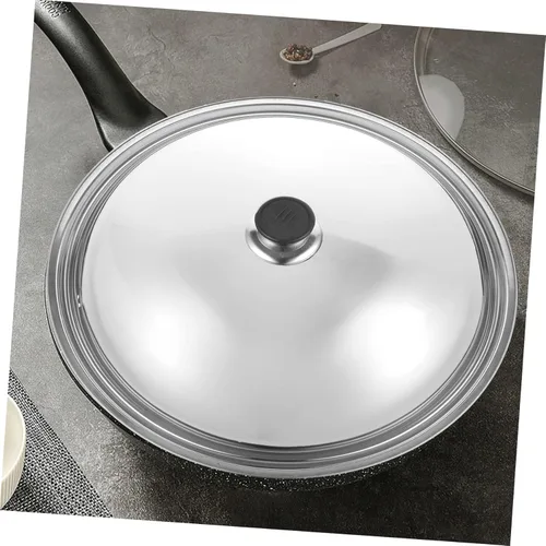 Vista 5 de DECHOUS Tapa de sartén de 14 pulgadas, tapa de olla de acero inoxidable, tapa de repuesto para olla de cocina, tapa de olla a fuego lento, tapas