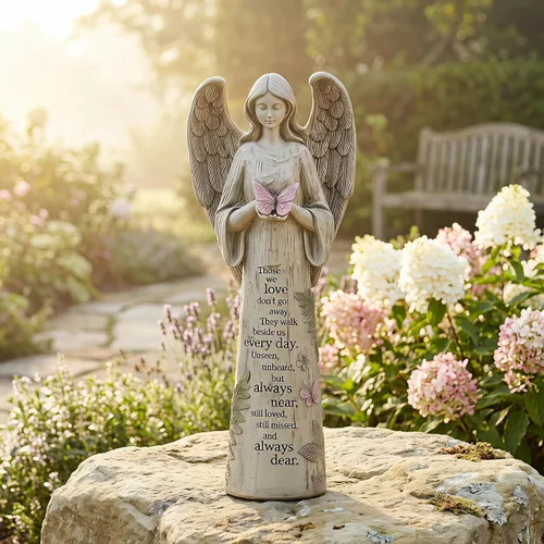 DUSVALLY Estatua de ángel conmemorativo, figura de ángel de regalo de condolencias para jardín