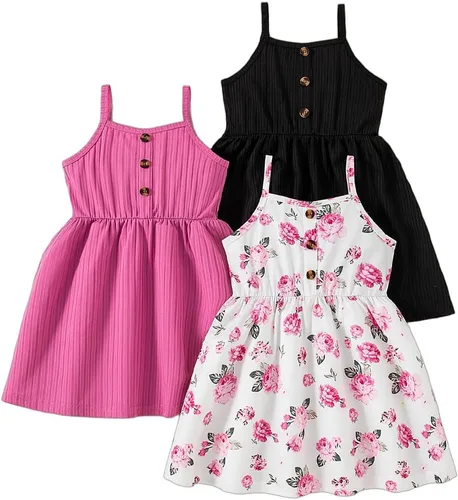 Vestidos para niñas Vestidos para niñas pequeñas Paquete de 3 Vestido casual de fiesta con estampado patinador acampanado tipo A Vestido de verano