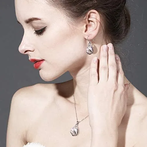 Vista 4 de Conjuntos de joyas de perlas de agua dulce 100 % naturales para mujer, a la moda, pendientes de plata de ley 925 y colgante de joyería de boda