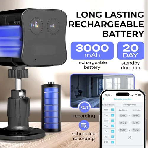 Vista 5 de Cámara de Seguridad Celular 4G LTE Inalámbrica para Interior, Cámara de Seguridad sin WiFi con Visión Nocturna Clara 2K, Tarjeta SIM Integrada