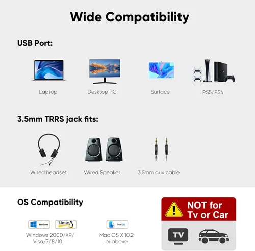 Vista 4 de CableCreation - Adaptador de audio USB con conector de 0.138 in, tarjeta de sonido estéreo externa USB con auriculares de 0.138 in y micrófono