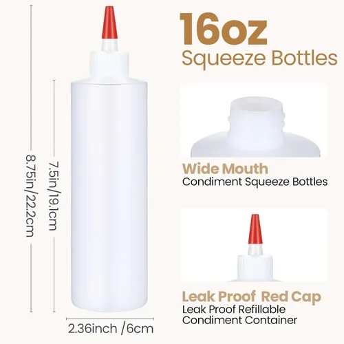 Vista 2 de Yaomiao Paquete de 30 botellas de plástico de 16 onzas para condimentos, salsas, botellas vacías a prueba de fugas, recipientes para chorros
