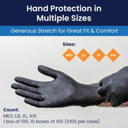 Vista 5 de CATCH GL-NT107BKFL - Guantes de nitrilo sin polvo de 9 mil, ProWorks, agarre de pirámide elevada, color negro, talla L, caja de 100