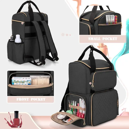 Vista 4 de LUXJA Organizador de esmalte de uñas (versión mochila) con capacidad para 70 botellas y una lámpara de uñas, bolsa de viaje para uñas con 2 fundas