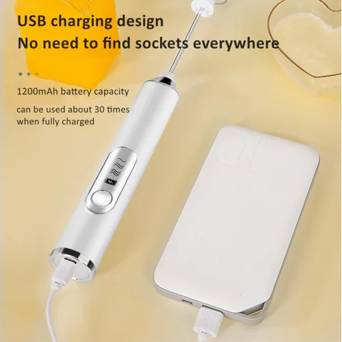 Vista 3 de Espumador de leche recargable, batidor eléctrico de mano de 3 velocidades con 2 batidores y herramienta de decoración de café, diseño de pie