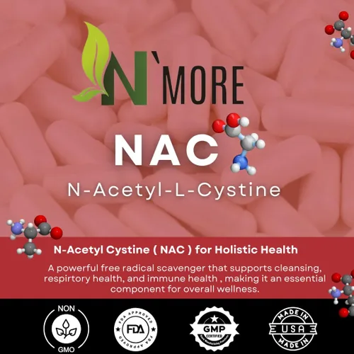 Vista 9 de N'More N-acetil-cisteína (NAC) 600 mg 60 cápsulas vegetales sin OMG, sin gluten