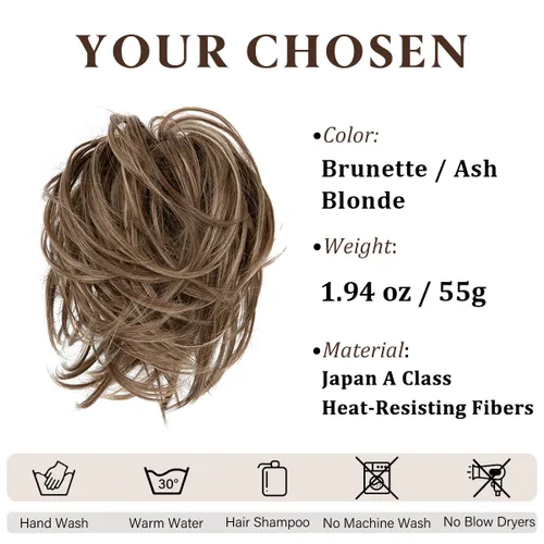 Vista 2 de SarLa - 1 pieza de cabello sintético en forma de moño estilo rizado, recogido y desordenado, y con banda elástica para mujeres