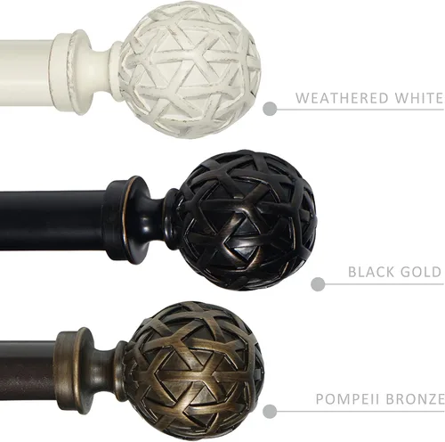 Vista 6 de Barra de cortina doble de 1 pulgada con remates y retenes de bola geográfica (84-120 pulgadas, blanco desgastado)