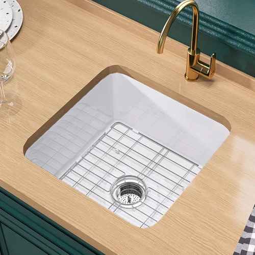 Miuara Fregadero de barra de montaje inferior blanco de 18 pulgadas - Fregadero de cocina pequeño de montaje superior empotrable de 18"x18"x9",