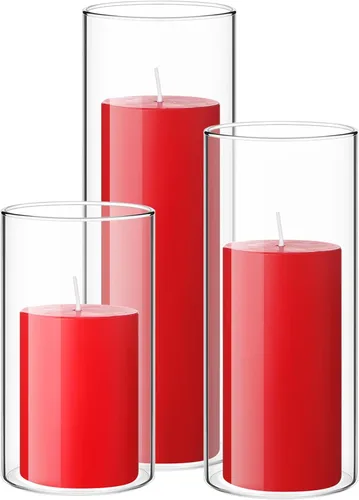 Vista 12 de Shihanee Juego de 3 velas de pilar y 3 soportes cilíndricos de vidrio para velas, jarrones transparentes de pilar para centros de mesa de boda Negro