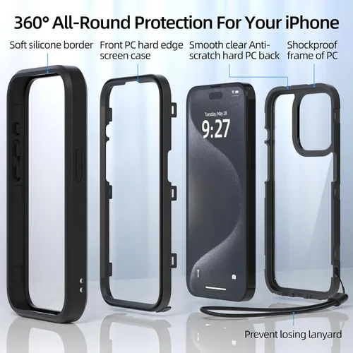 Vista 3 de WXR Compatible con iPhone 15 Pro, parachoques de silicona suave y parte trasera de policarbonato duro transparente e interior de policarbonato duro