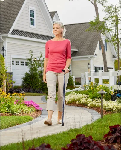 Vista 2 de Carex Designer Derby - Bastón para caminar, altura ajustable, mango de agarre suave moldeado sin látex, soporta 250 libras, color azul