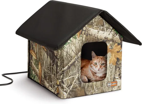K&H Pet Products - Casa de gatos climatizada al aire libre para mascotas en invierno, casa al aire libre climatizada para gatos ferales, refugio
