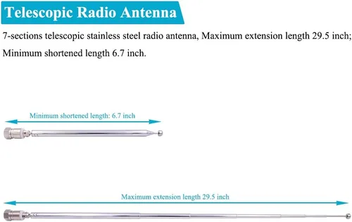 Vista 4 de Antena de radio FM, telescópica de 75 ohmios, tornillo F macho con conector PAL BNC de 0.138 in, adaptador de conector de conector AM FM Antena