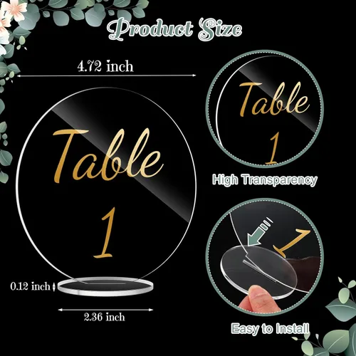 Vista 2 de Sintuff 30 números de mesa acrílicos para boda, números de mesa transparentes con soportes para recepción de boda, letreros de boda de 4.72 Dorado