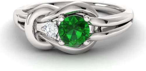 Vista 2 de Diamondere Anillo de compromiso de diamantes y piedras preciosas naturales y certificadas en oro blanco de 14 quilates Anillo de nudo infinito