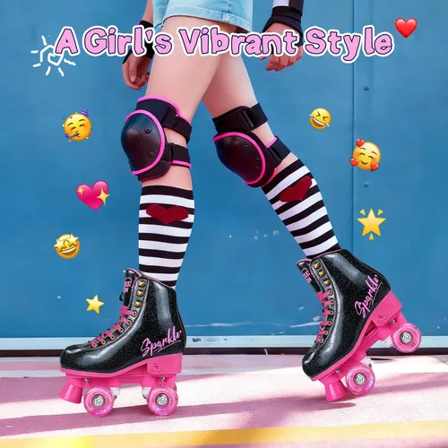 Vista 3 de Patín de ruedas ajustable para niñas activas, diseño elegante, cuero PU premium resistente a las rozaduras, fácil de limpiar, regalo para niñas