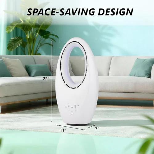 Vista 5 de Bonnlo 22" Bladeless Fan, Smart Bladeless Tower Fan with Mood Lighting, Portable Cooling Fan with Remote, 60°Oscillating Standing Fan with 7.5H